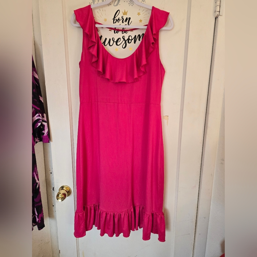Chic Pink Ruffle Midi Dress Vintage Avon Size Large